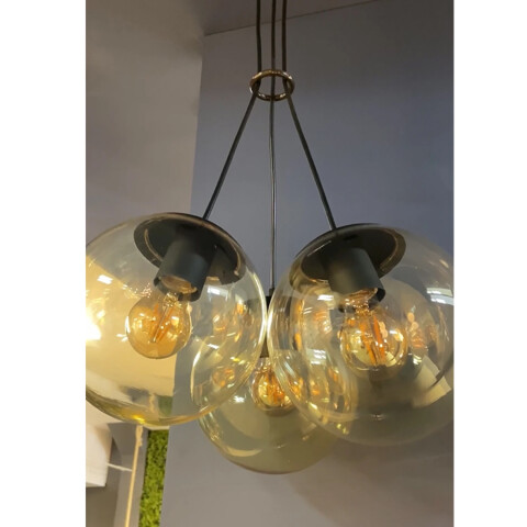 Colgante 3 globos negro vidrio ámbar 3xE27 Ø200mm BM2012