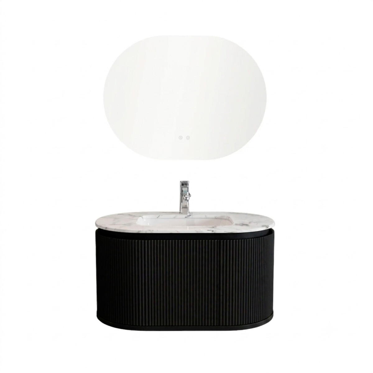Mueble De Baño Pvc Negro Con Espejo Luz Led Modelo Lt6002-80 / Mueble + Espejo Led - 80 Cm 