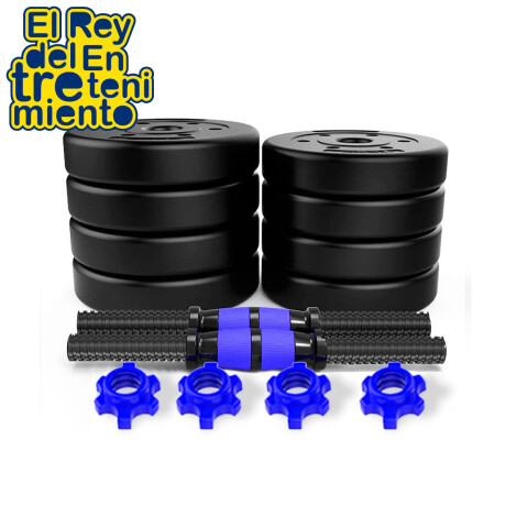 Set 2 Mancuernas + Barra 3en1 + 30kg Disco Pesa PVC 2x10KG + 2x5KG