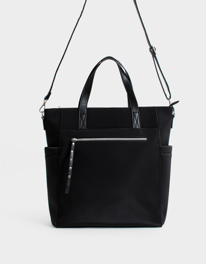 Shopper Flores Cartera Shopper Con Doble Asa - Negro