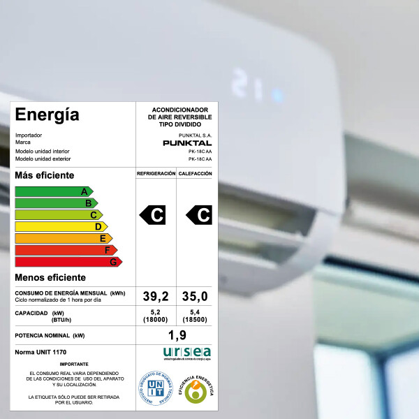 Aire Acondicionado Punktal 18.000 Btu Pk-18c Aa Con Deshumidificador AIRE A. PUNKTAL 18000BTU CLASE C PK-18C