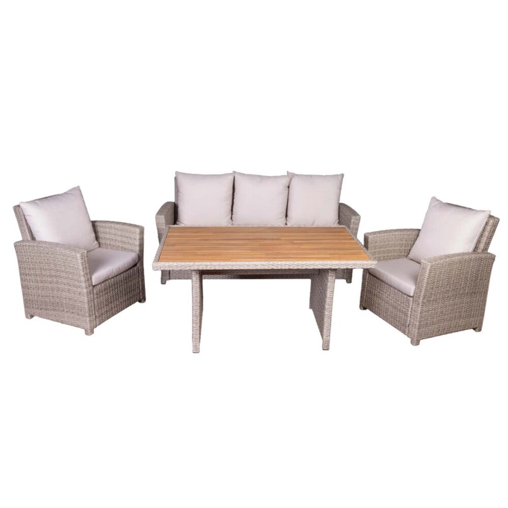 SET DE COMEDOR RATTAN-SINTETICO NATURAL-BEIGE MALIBU