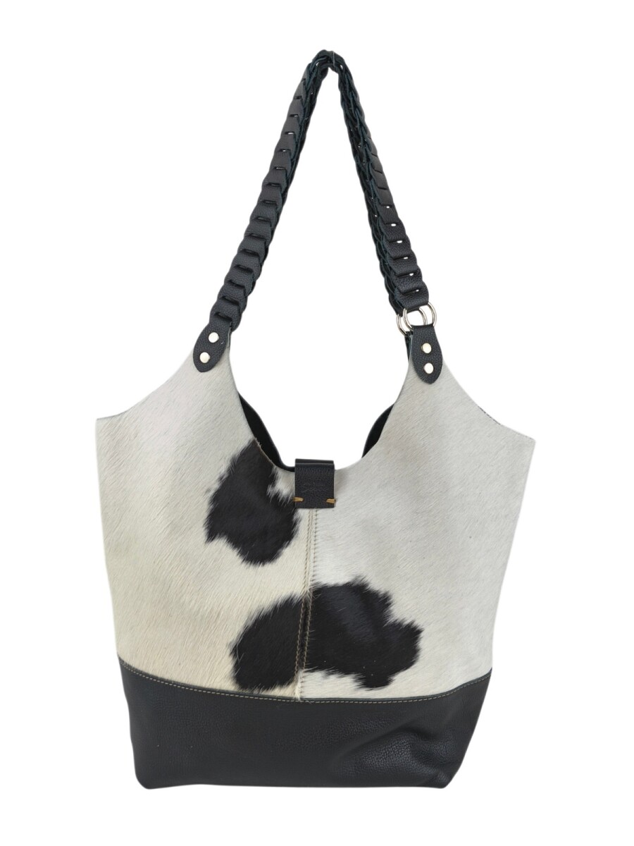 Tote bag de cuero - Negro con blanco 