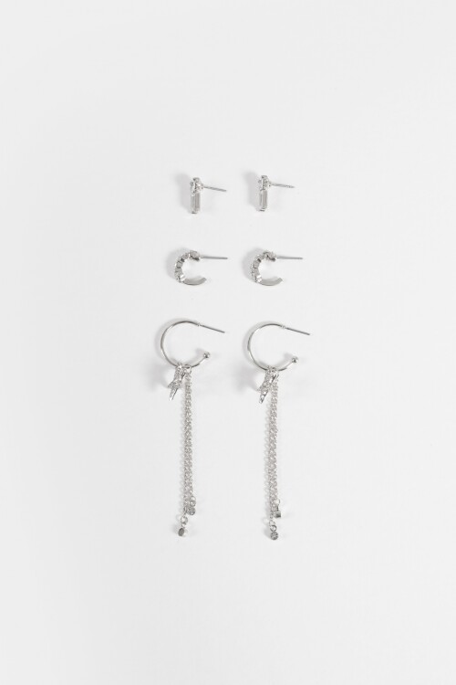 Set de 3 caravanas estrella plateado