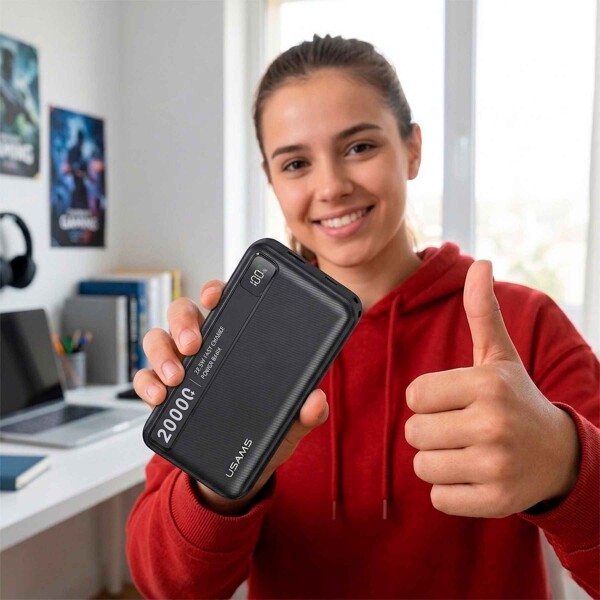 Cargador Portátil Usams 20000mah Usb + Usb C Carga Rapida 3A Negro