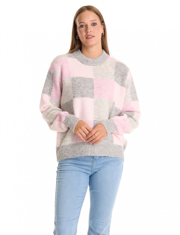 Buzo Lana Cuadros ROSA/MULTI
