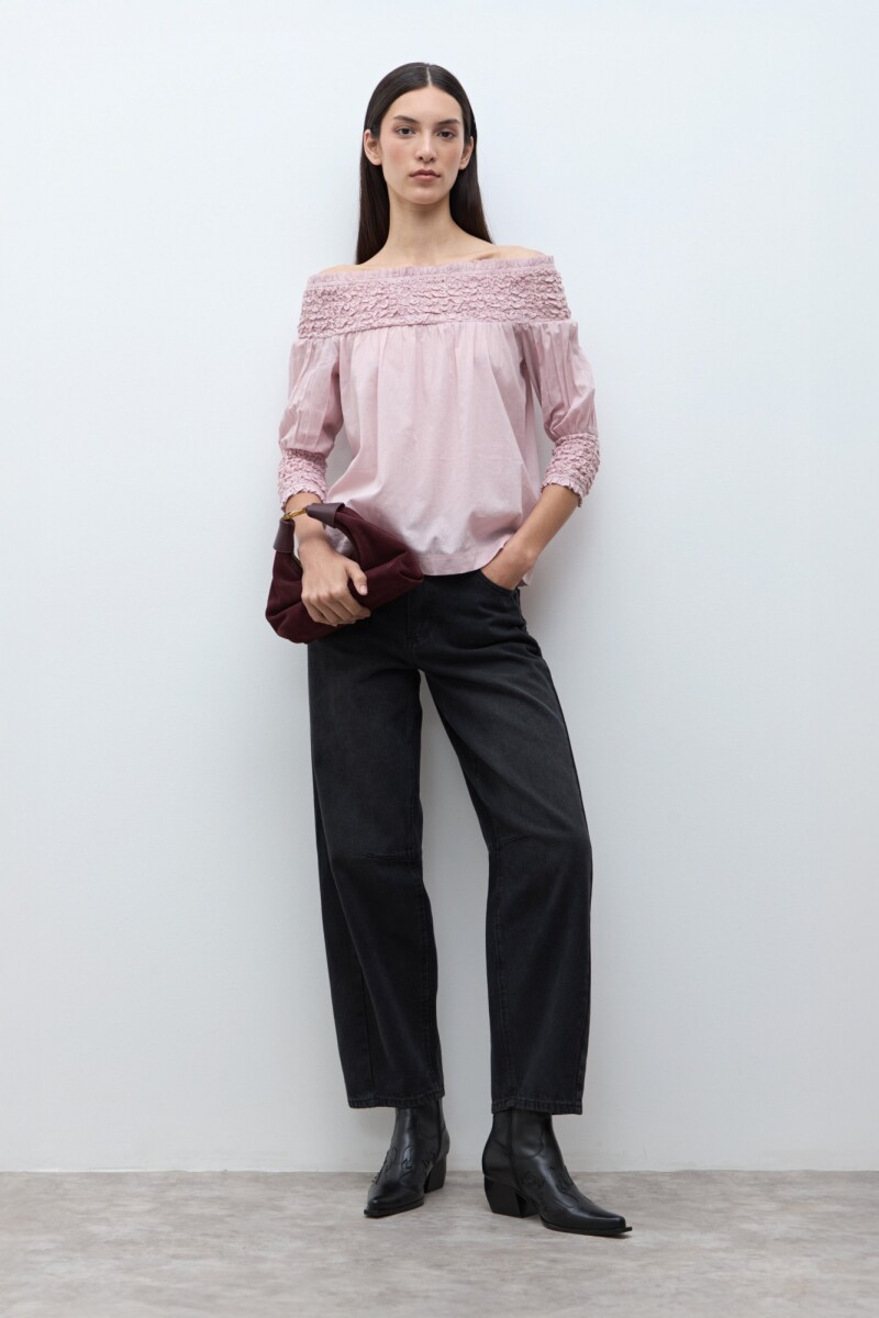 Blusa escote bardot con frunces - rosa 
