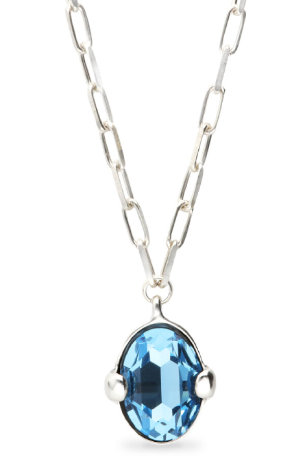 COLLAR LARGO DE ALEACIÓN DE METALES BAÑADO EN PLATA DE LEY CON CRISTAL FACETADO AZUL Colgante