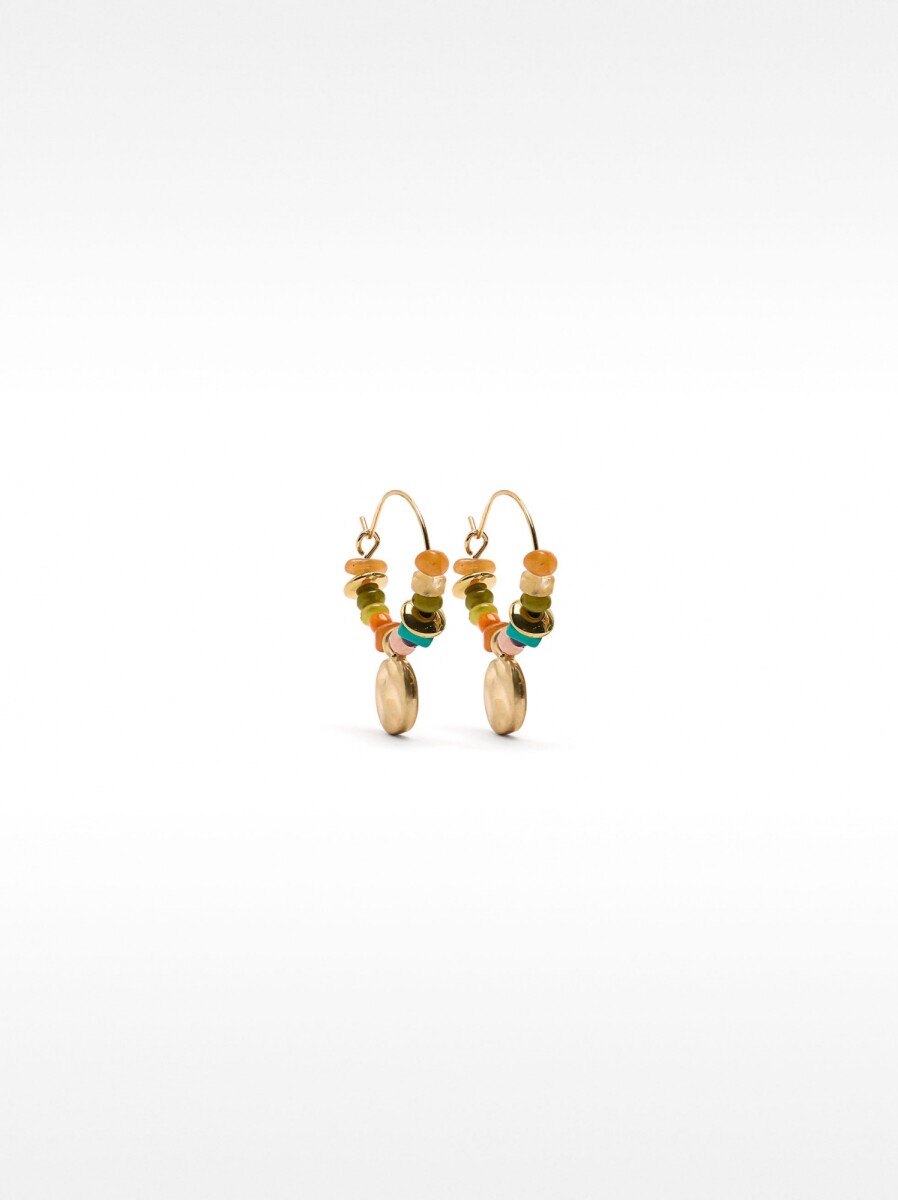 Pendientes De Aro Con Piedras Y Medalla - multicolor 