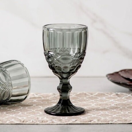 Juego De 6 Copas Vidrio Labrado Negro 300ML Juego De 6 Copas Vidrio Labrado Negro 300ML