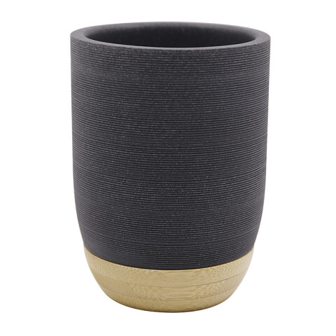 Set Baño Dispensador de Jabón y Porta Cepillo de Resina y Madera NEGRO