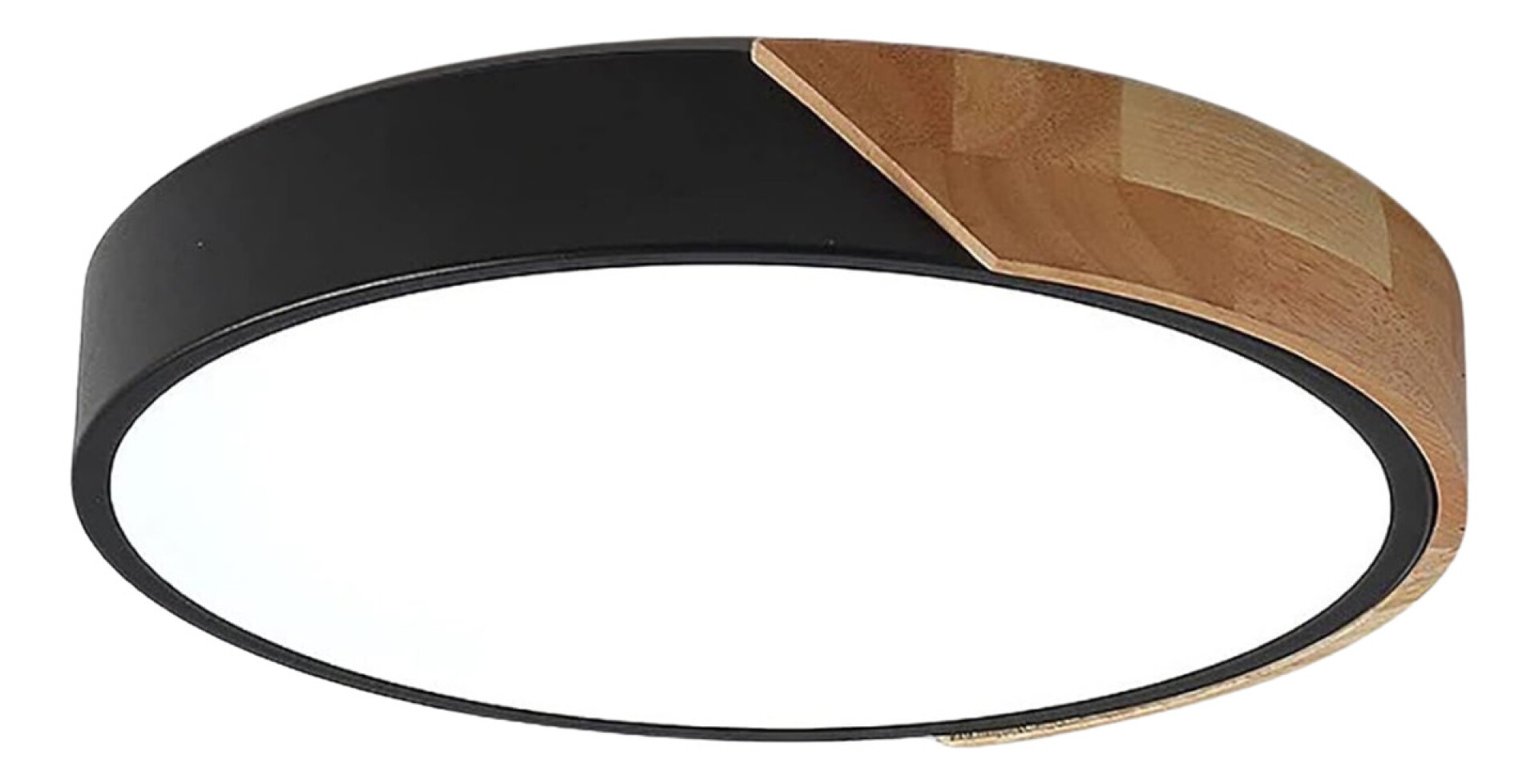 Luminaria Plafón Led 50cm Metal Y Madrera Luz Cálida - Negro 
