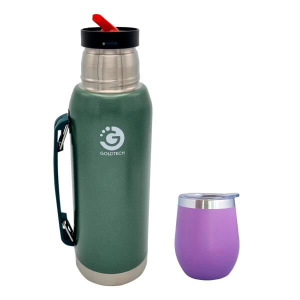 Set Termo 1L Goldtech Mate Con Tapa 230 ML Acero Inoxidable Variante Color Violeta