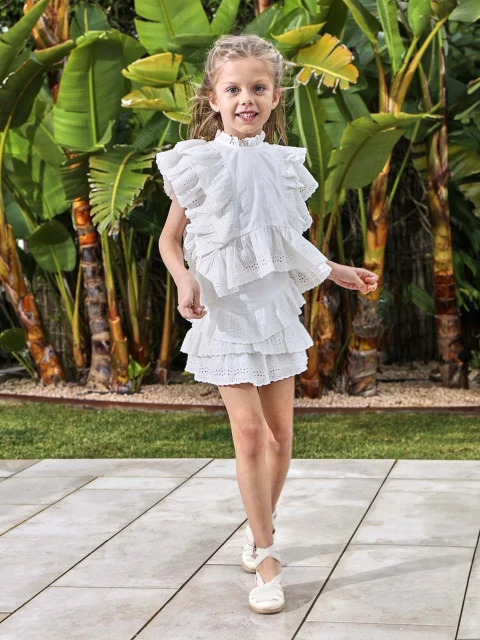 Blusa De Openwork Con Volantes Blanco