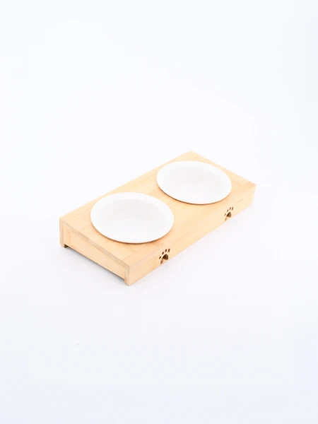PLATO DOBLE DE BAMBOO CON CERÁMICA MADERA