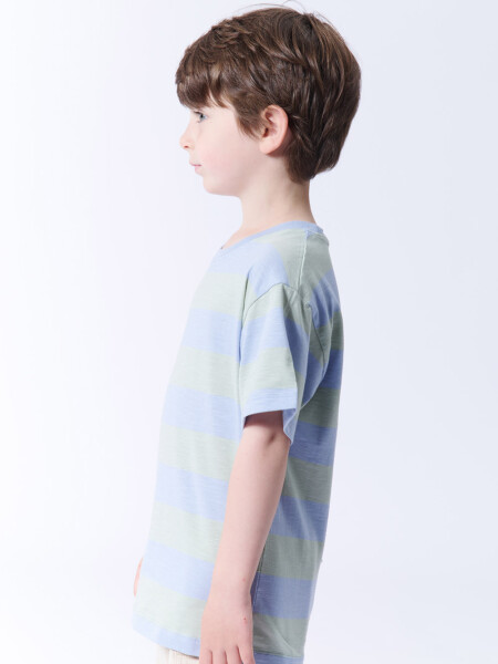 Remera slub rayas Celeste Y Verde