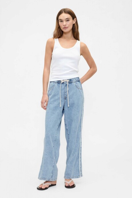 Jean Wide Leg Pull On Mujer Medium Wash