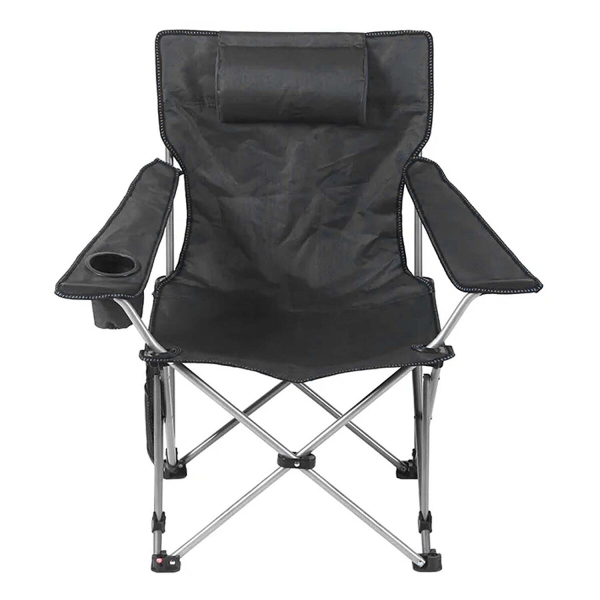 Silla de Tela Plegable Posa Vaso y Bolso Camping Playa Pesca - Negro 