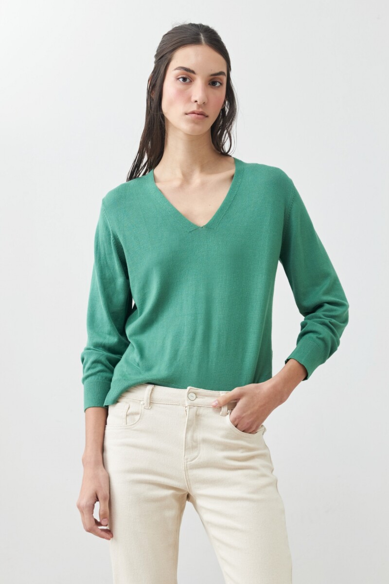 Sweater escote V verde