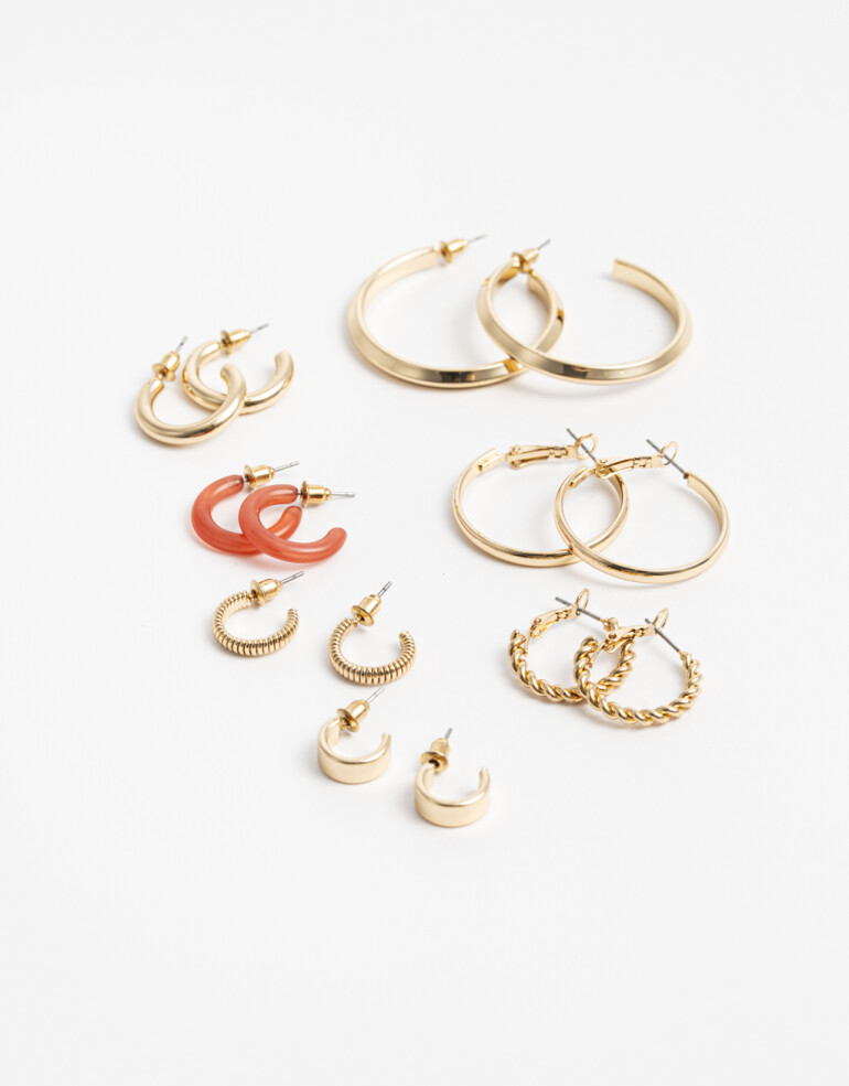 Aros Argollas Set Metal Aros Argollas Set De 7 Pares - Dorado