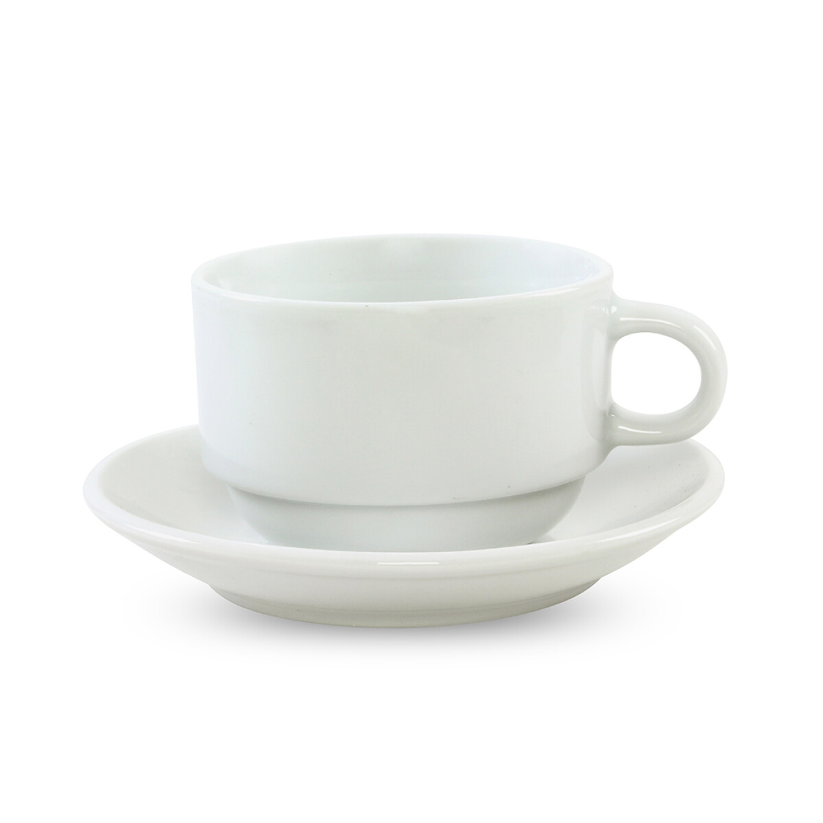 TAZA DE TE 230ML APILABLE CON PLATO PORCELANA BLANCA 