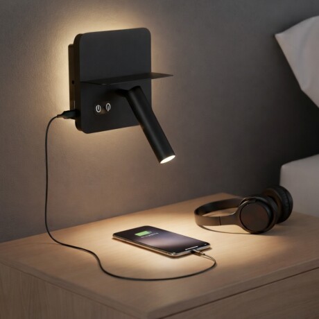 Portátil led de pared con SPOT, USB y DOBLE LUZ DIM 2700K NEGRA