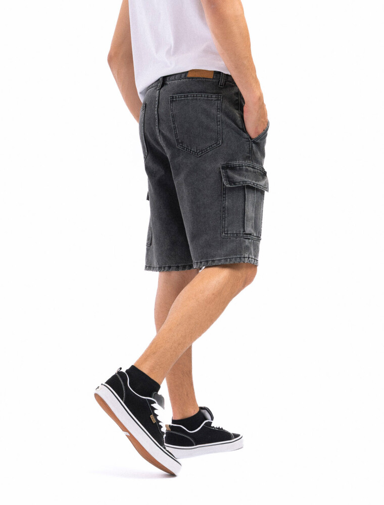 Bermuda Jean Cargo Gris Oscuro