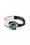 PULSERA RÍGIDA DE ALEACIÓN DE METALES BAÑADA EN PLATA DE LEY CON CUERO Y CRISTAL FACETADO VERDE Pulsera