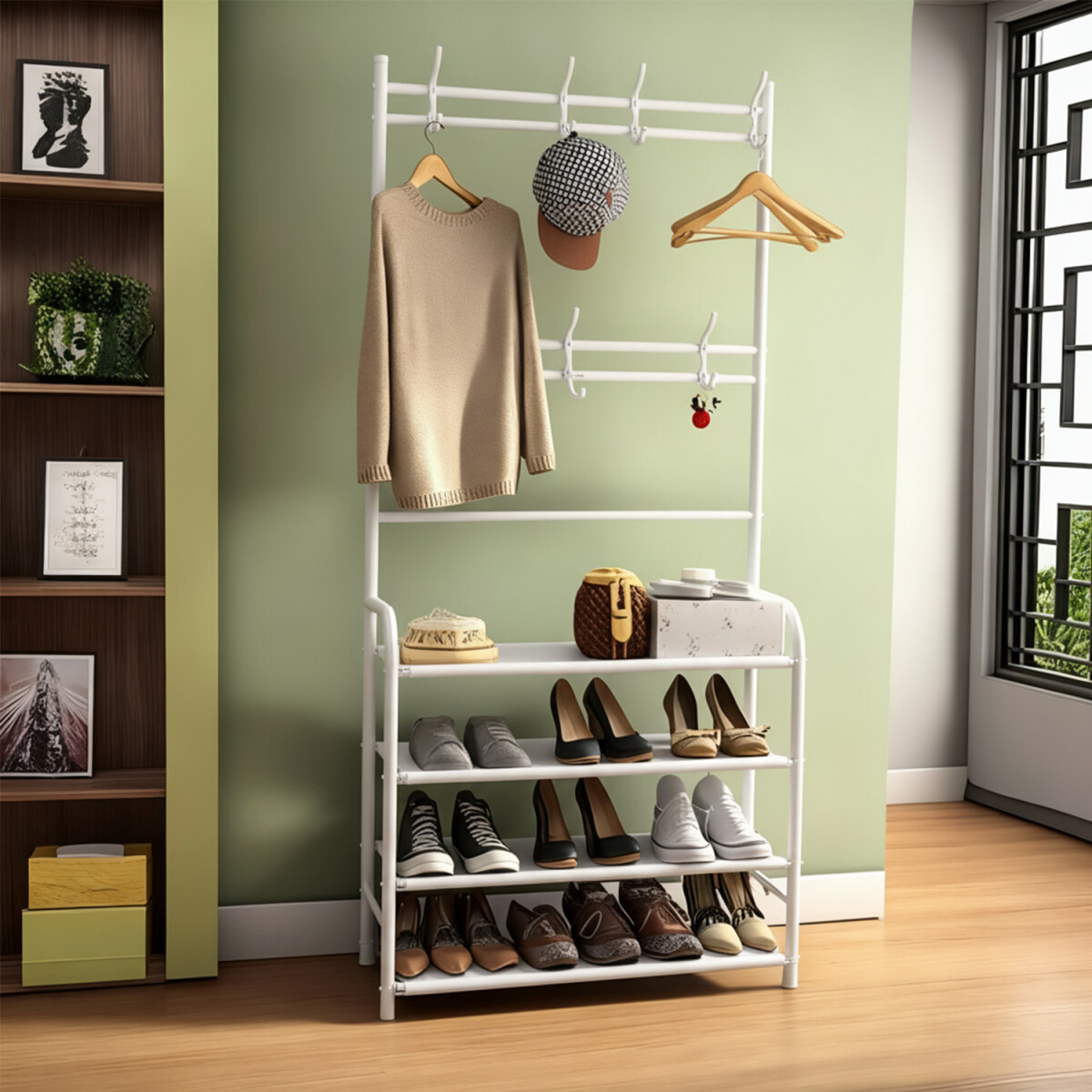 Perchero Ropa Rack Multifuncional Zapatero Organizador Percha Estantes Imback Color Blanco 