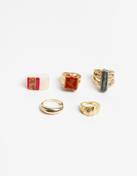 Sets Anillos Color Set 5 Anillos Mix Materiales - Dorado