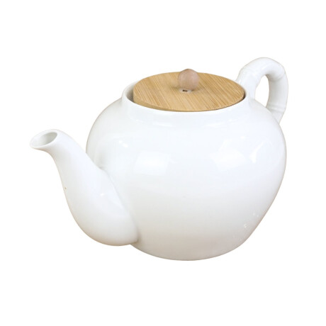 Tetera de ceramica con asa labrada y tapa de madera Tetera de ceramica con asa labrada y tapa de madera