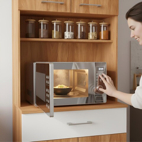 Mueble Alacena de Cocina Organizador para Microondas con Nicho y Cajón 168 x 60 cm - Cinamomo / Blanco Mueble Alacena de Cocina Organizador para Microondas con Nicho y Cajón 168 x 60 cm - Cinamomo / Blanco