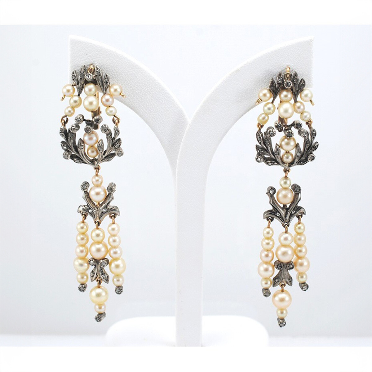 Caravanas Antiguas De Plata, Oro Con Diamantes Y Perlas 