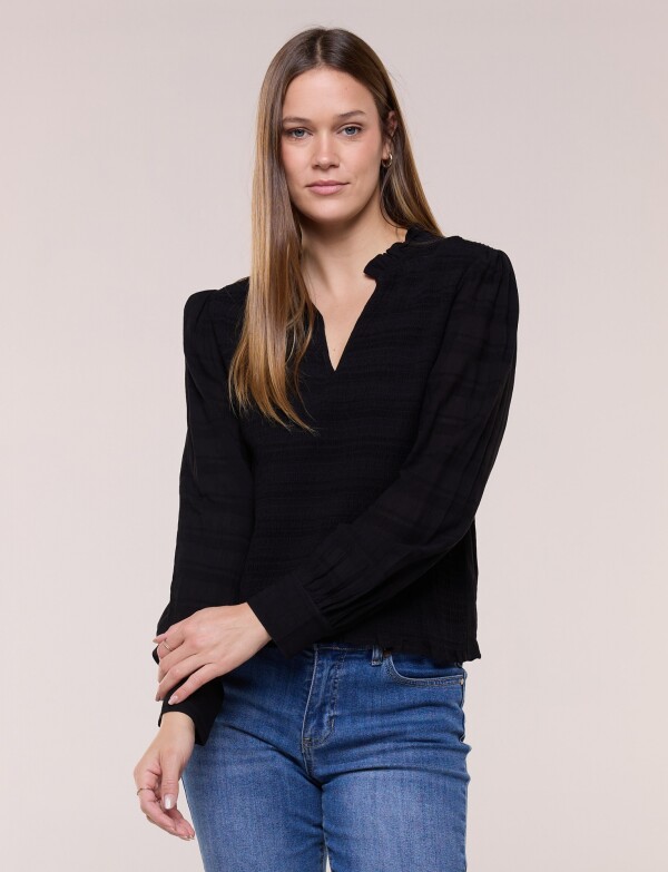 Blusa Smocked Esc V NEGRO