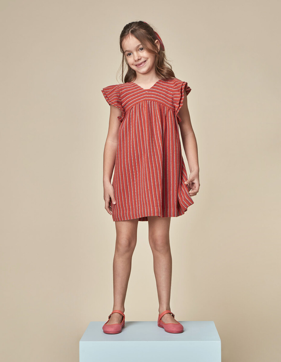 Vestido De Rayas Multicolor - Naranja 