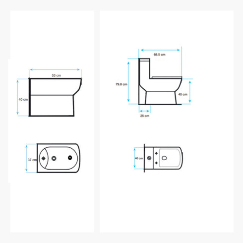 Inodoro con tapa, Mochila y Bidet de AQUALIA Linea GARDA descarga a 25 cms 000