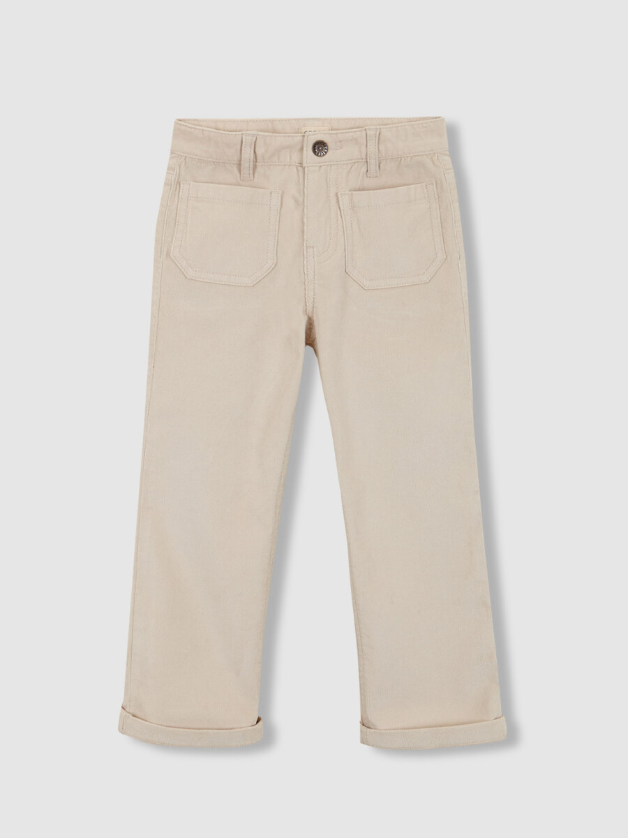 Pantalon De Sarga Con Bolsillos Delanteros Y Espalda Piedra