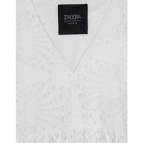 Vestido Corto De Broderie Blanco Crudo