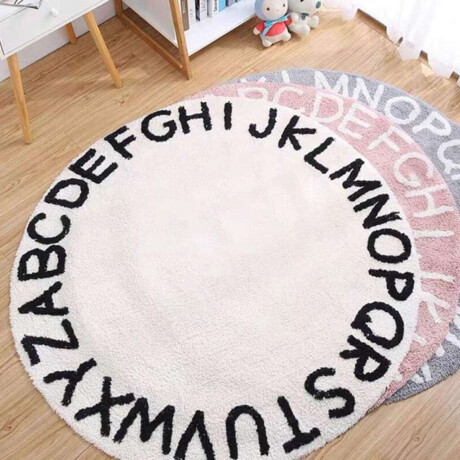 Alfombra Circular Abecedario 120 Cm De Diámetro Blanco