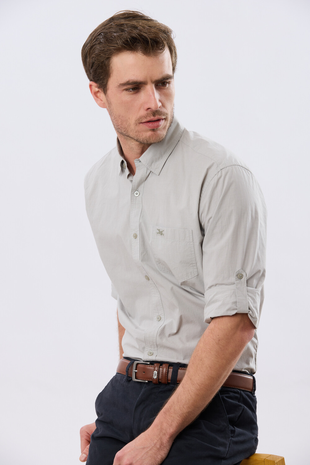 CAMISA LISA DE ALGODÓN Pistacho