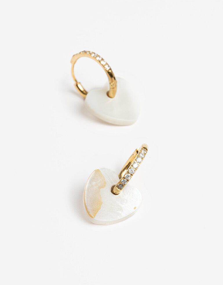 Aros Argollas Metal Argollas De Acero Dorado Con Nácar - Dorado