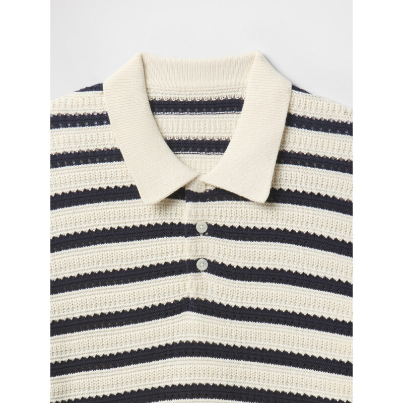 JACQUARD STRIPE POLO WHITE NAVY STRIPE