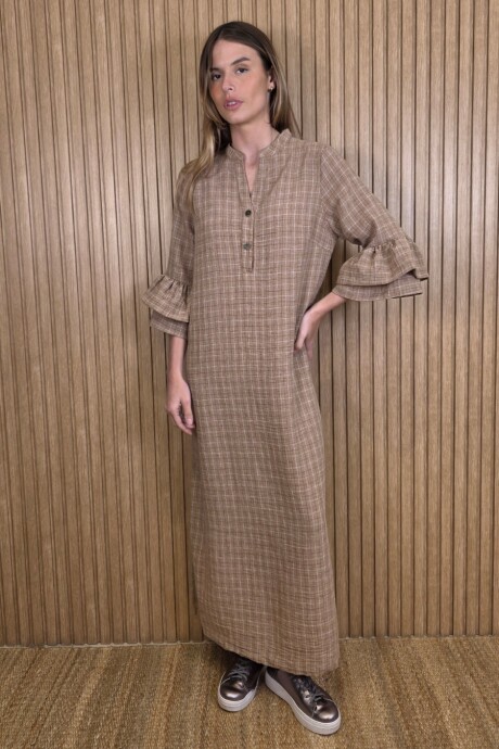 Vestido Flamenco Lino Beige Melange