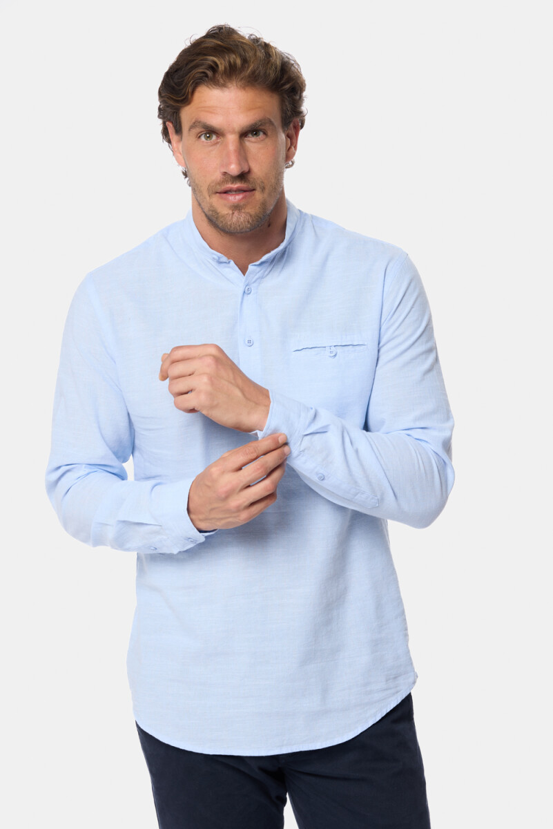 CAMISA DE LINO CUELLO MAO - Azul 