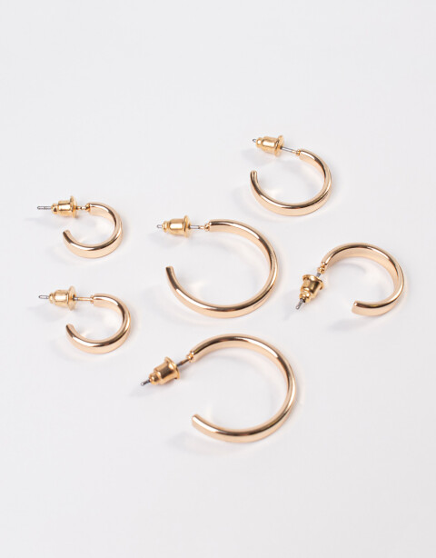 Aros Argollas Set Metal Set De Argollas - Dorado