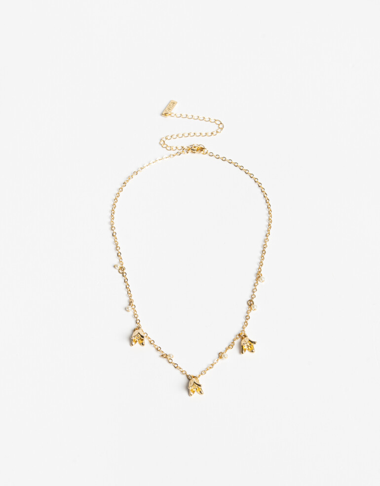 Collares Cortos Metal Collar Corto Botánico Bañado En Oro - Dorado