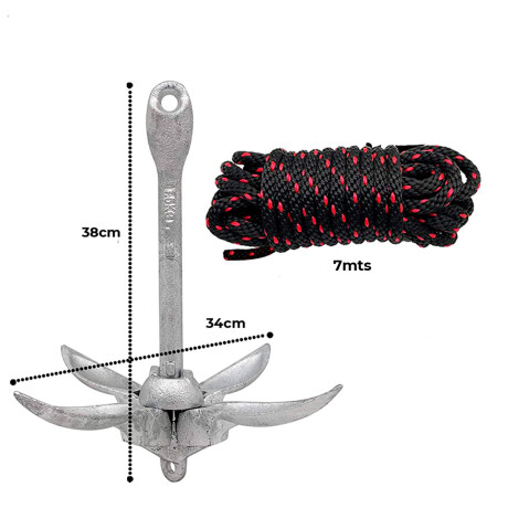 Ancla Rezon Maniobra Fondeo P/ Kayak Completo 2.5kg Ply005011