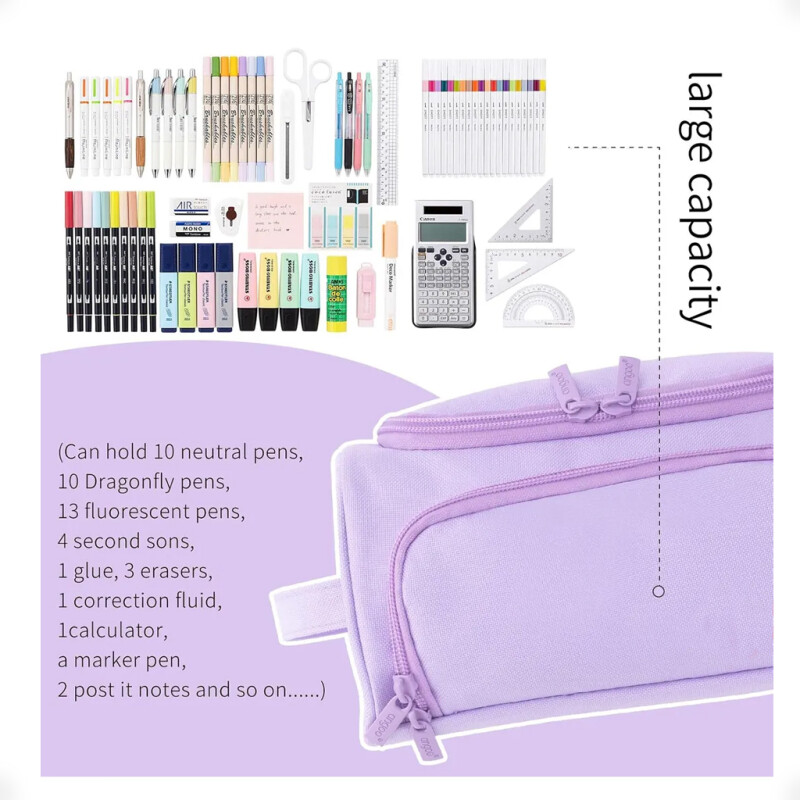 Bolso Cartuchera Gran Capacidad Para Lápices Y Marcadores Lila