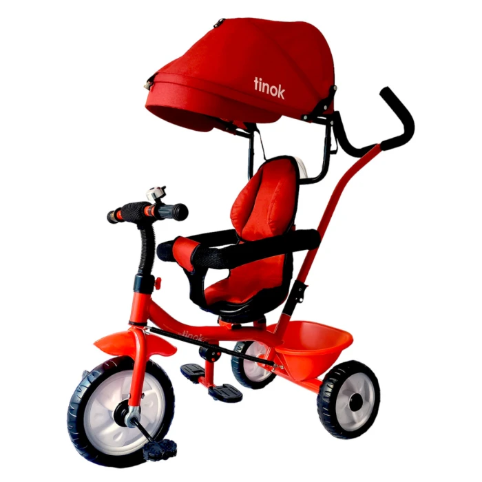 Triciclo Giratorio 360° con Capota y Canasto Rojo