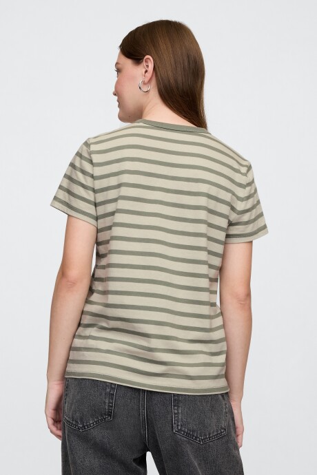 Remera A Rayas Cuello Redondo Mujer Green Stripe